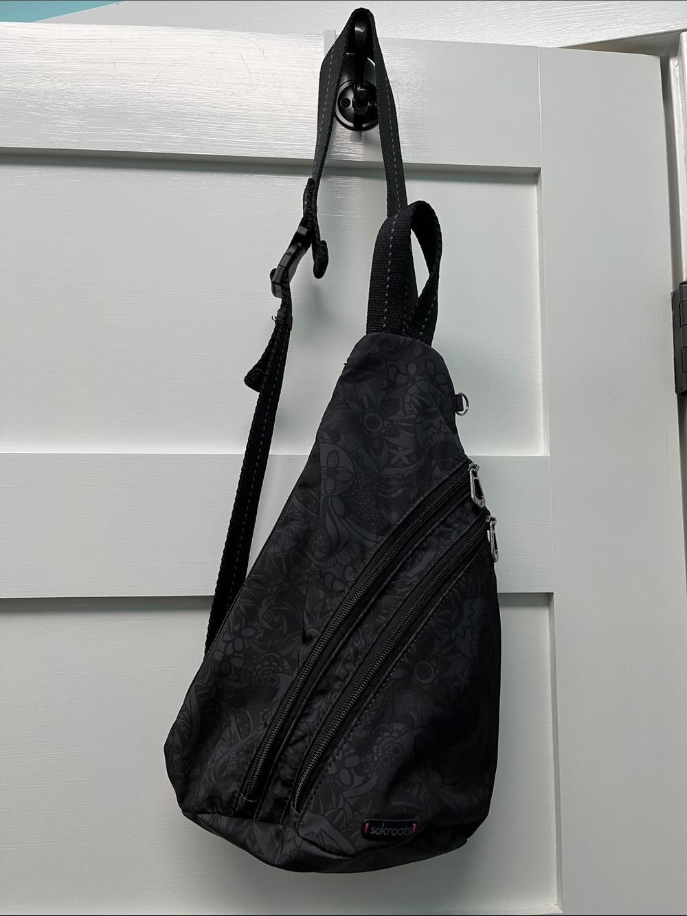 Sakroots Black Floral Crossbody Sling Backpack